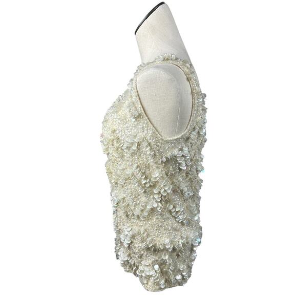True Vintage Jo Ro Imports 1940s Cream Wool Sequin Tank Top L - Picture 3 of 6